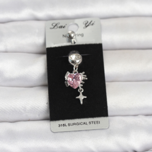 316L Cerrahi Çelik Pembe Zirkon Taşlı Model Göbek Piercing 5886