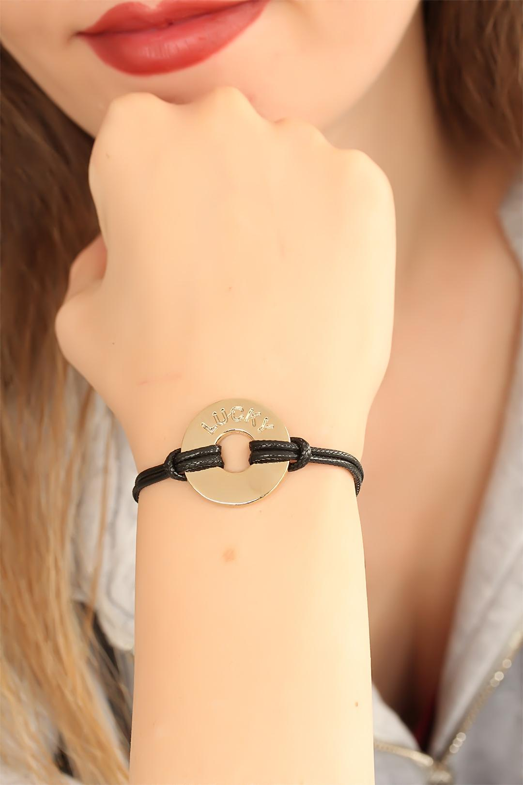 LUCKY (Şanslı) Siyah Deri İpli Unisex Mood Bileklik 5886 1 LUCKY (Şanslı) Siyah Deri İpli Unisex Mood Bileklik 5886
