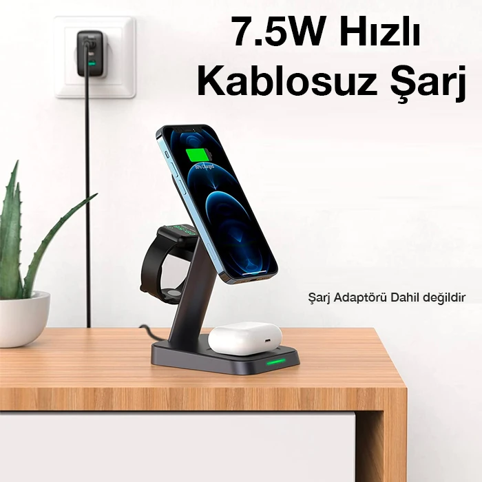 ALLY W68 15W 3in1 Manyetik ve Katlanabilir Portatif Masaüstü Kablosuz Şarj Standı 3 ALLY W68 15W 3in1 Manyetik ve Katlanabilir Portatif Masaüstü Kablosuz Şarj Standı - Görsel 3