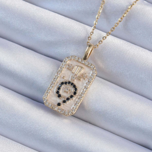 316L Çelik Zincir Altın Renk Zirkon Taşlı Minimal Papatya Figürlü Tarot Kolye 5886
