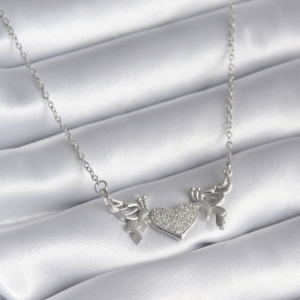 316L Çelik Gümüş Renk Zirkon Taşlı Kanat Kalp Model Kadın Kolye 5886