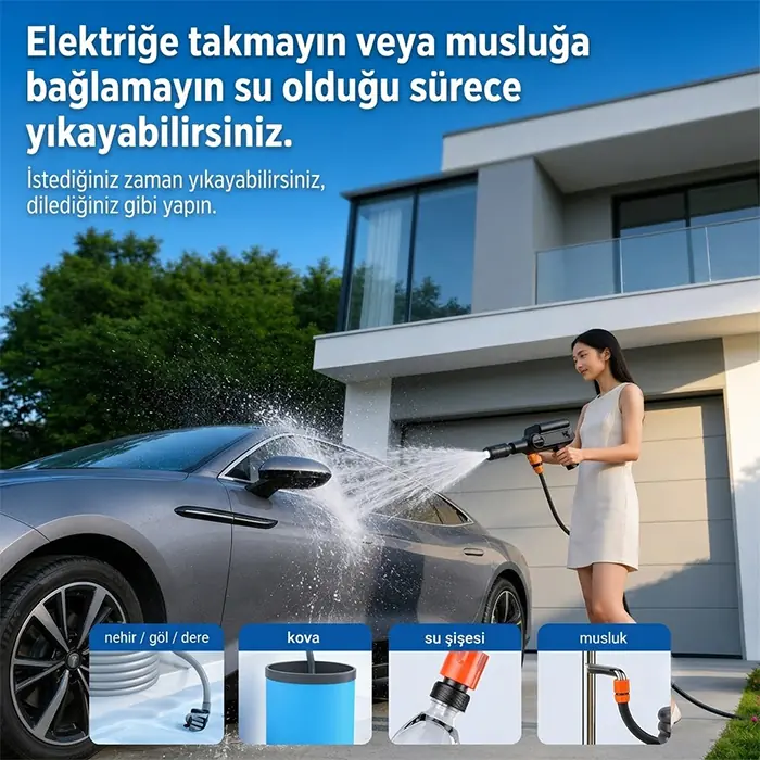 EZERE TurboWash Şarjlı 60 Bar Yüksek Basınçlı Oto Araba Bahçe Yıkama ve Temizleme Tabancası Makinesi-(5775) 2 EZERE TurboWash Şarjlı 60 Bar Yüksek Basınçlı Oto Araba Bahçe Yıkama ve Temizleme Tabancası Makinesi-(5775) - Görsel 2
