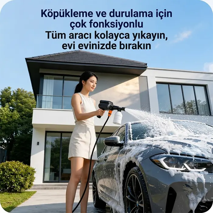 EZERE TurboWash Şarjlı 60 Bar Yüksek Basınçlı Oto Araba Bahçe Yıkama ve Temizleme Tabancası Makinesi-(5775) 3 EZERE TurboWash Şarjlı 60 Bar Yüksek Basınçlı Oto Araba Bahçe Yıkama ve Temizleme Tabancası Makinesi-(5775) - Görsel 3