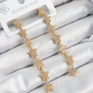 Pirinç Zirkon Taşlı Sallantılı Yıldız Model Gold Renk Kadın Küpe 5886