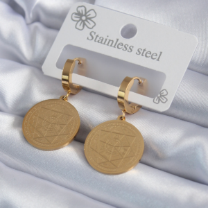 316L Çelik Gold Renk Pentagram İşleme Model Kadın Küpe 5886