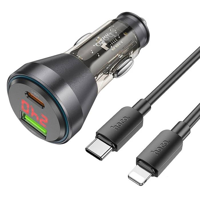HOCO NZ12B Unimpeded PD48W USB + Type-C Araç Çakmaklı Hızlı Şarj Aleti + Type-C to iPhone Kablo-(5775) 1 HOCO NZ12B Unimpeded PD48W USB + Type-C Araç Çakmaklı Hızlı Şarj Aleti + Type-C to iPhone Kablo-(5775)