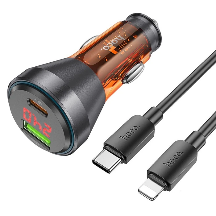 HOCO NZ12B Unimpeded PD48W USB + Type-C Araç Çakmaklı Hızlı Şarj Aleti + Type-C to iPhone Kablo-(5775) 2 HOCO NZ12B Unimpeded PD48W USB + Type-C Araç Çakmaklı Hızlı Şarj Aleti + Type-C to iPhone Kablo-(5775) - Görsel 2