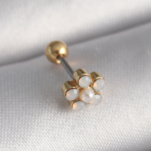 316L Çelik Gold Renk Zirkon Taşlı Çiçek Model Tragus Piercing 5886
