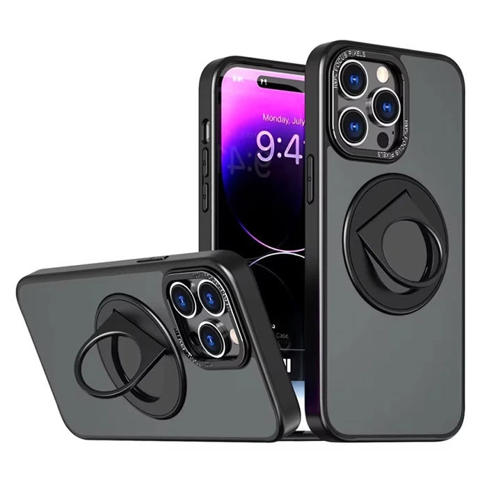 ALLY iPhone 14 Pro Max İçin Magsafe Uyumlu Yüzük Standlı Manyetik Silikon Kılıf-(5775) 1 ALLY iPhone 14 Pro Max İçin Magsafe Uyumlu Yüzük Standlı Manyetik Silikon Kılıf-(5775)