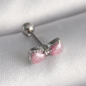 316L Çelik Gümüş Renk Pembe Kurdele Zirkon Taş Detay Tragus Piercing 5886