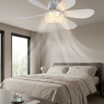 Crystal Aura 52 cm Ultra Sessiz LED Tavan Vantilatörü | 3 Kademeli Bakır Motor | Kumandalı Kristal Avize Vantilatör