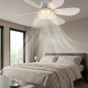 Crystal Aura 52 cm Ultra Sessiz LED Tavan Vantilatörü | 3 Kademeli Bakır Motor | Kumandalı Kristal Avize Vantilatör