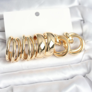 Pirinç Gold Renk 3 Çift Vintage Kadın Küpe Seti 5886