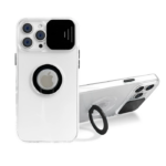 Ally iPhone 12 Pro Max Kılıf Sürgülü Kamera Lens Korumalı Yüzük Standlı Silikon Kılıf-(5775)