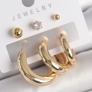 Pirinç Gold Renk Halka Model Zirkon Taşlı Topçuk Detay Kadın Küpe 5886