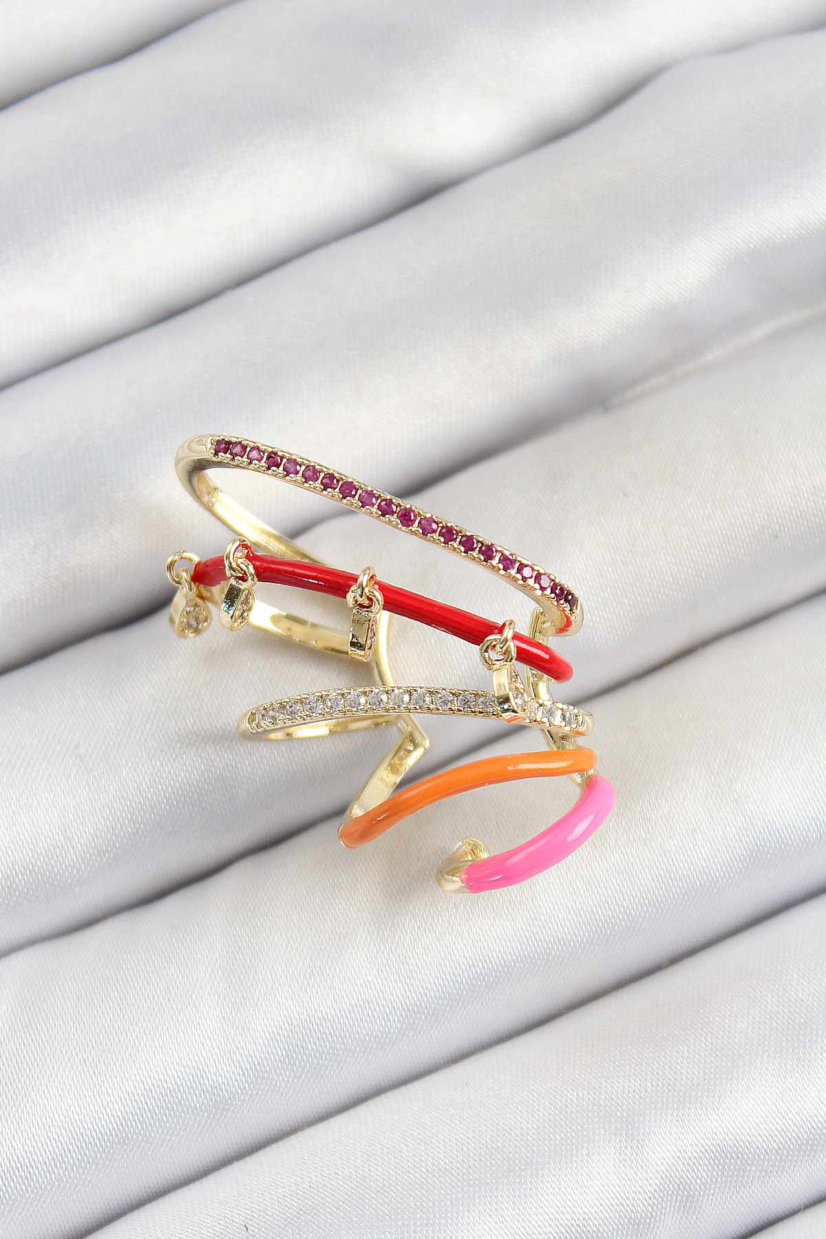 Pirinç Zirkon Taşlı Kırmızı Turuncu Pembe Sıkıştırma Sağ Kıkırdak Gold Renk Kadın Küpe 5886 1 Pirinç Zirkon Taşlı Kırmızı Turuncu Pembe Sıkıştırma Sağ Kıkırdak Gold Renk Kadın Küpe 5886
