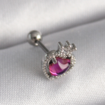 316L Çelik Gümüş Renk Pembe Mineli Kalp Zirkon Taş Detaylı Taç Tragus Piercing 5886