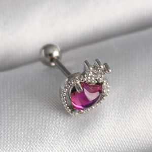 316L Çelik Gümüş Renk Pembe Mineli Kalp Zirkon Taş Detaylı Taç Tragus Piercing 5886