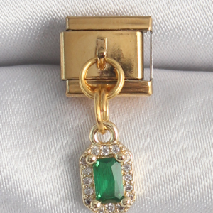 316L Çelik Gold Renk Sallantı Kare Yeşil Zirkon Taşlı Nomination Charm 5886