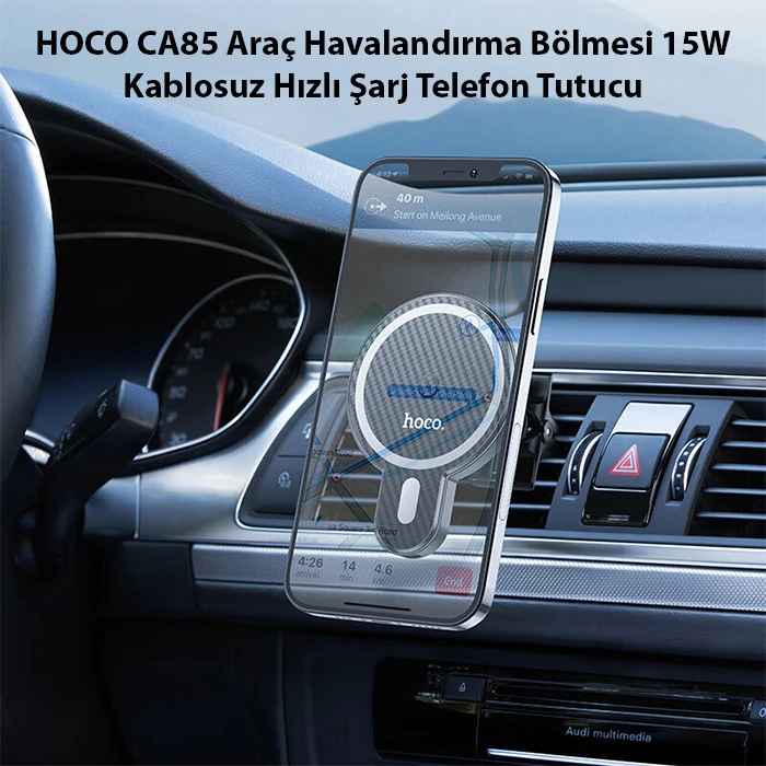 HOCO CA85 Araç Havalandırma Bölmesi 15W Kablosuz Hızlı Şarj Telefon Tutucu-(5775) 2 HOCO CA85 Araç Havalandırma Bölmesi 15W Kablosuz Hızlı Şarj Telefon Tutucu-(5775) - Görsel 2