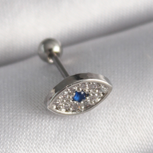 316L Çelik Gümüş Renk Zirkon Taşlı Göz Tragus Piercing 5886