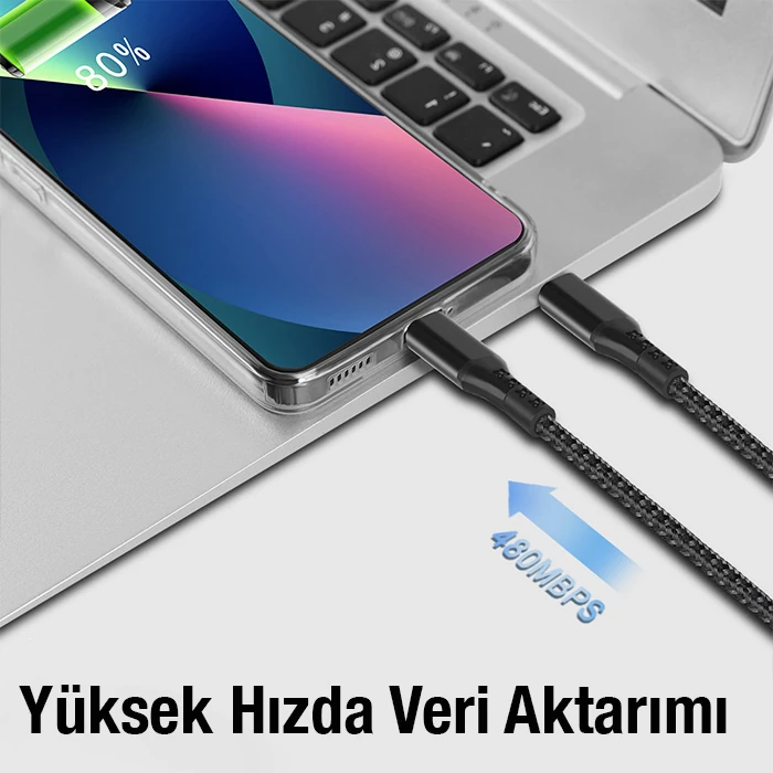 ALLY 1mt 27W Type-C To iPhone Lightning Süper Hızlı Data ve Şarj Kablosu, Akım ve Isı Korumalı Halat-(5775) 4 ALLY 1mt 27W Type-C To iPhone Lightning Süper Hızlı Data ve Şarj Kablosu, Akım ve Isı Korumalı Halat-(5775) - Görsel 4