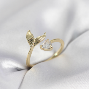Balık Kuyruğu Model Gold Renk Zirkon Taşlı Kadın Yüzük 5886
