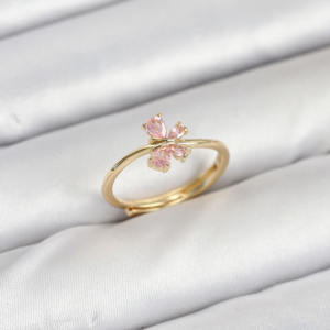 Pirinç Gold Renk Pembe Kelebek Kadın Yüzük 5886