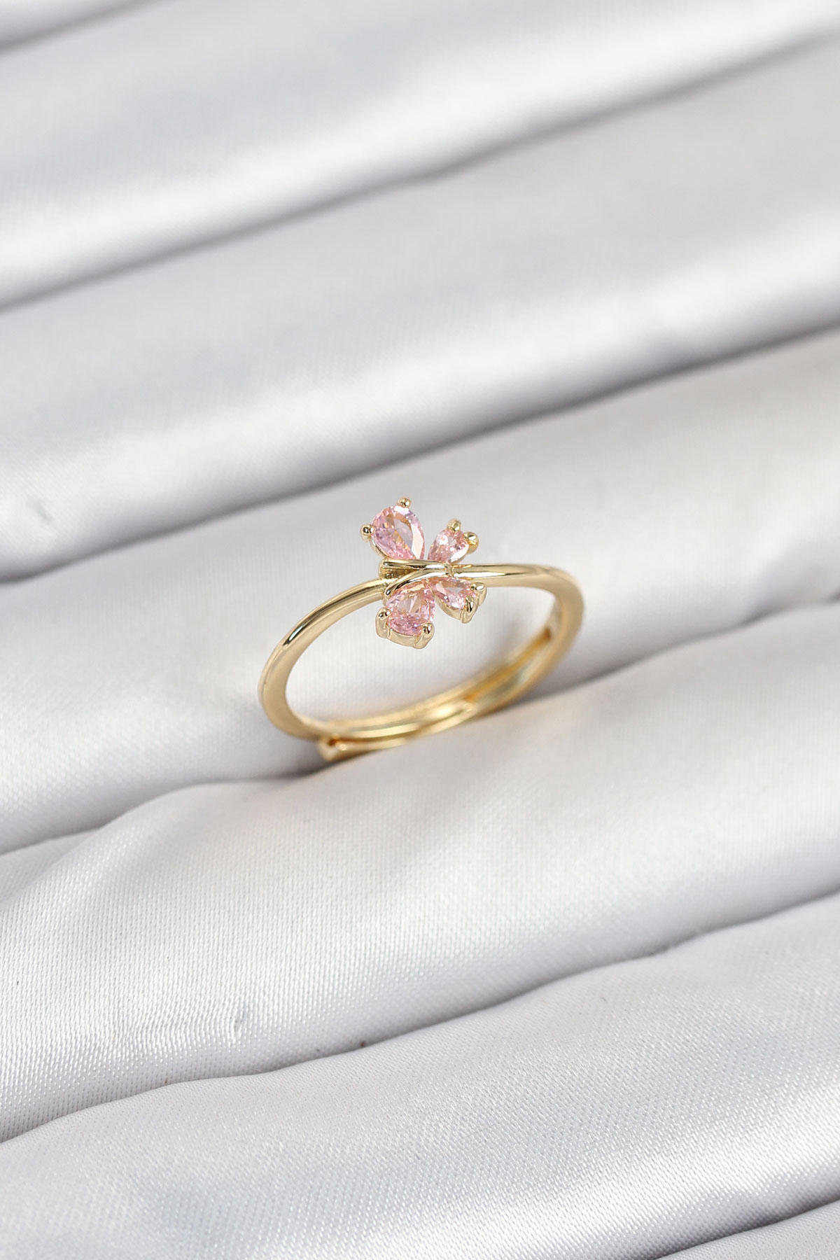 Pirinç Gold Renk Pembe Kelebek Kadın Yüzük 5886 1 Pirinç Gold Renk Pembe Kelebek Kadın Yüzük 5886