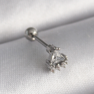 316L Çelik Gümüş Renk Üçgen Zirkon Taşlı Tragus Piercing 5886