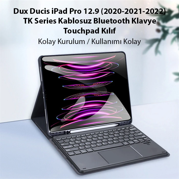 Dux Ducis iPad Pro 12.9 (2020/2021/2022) TK Series Kablosuz Bluetooth Klavye Touchpad Kılıf 2 Dux Ducis iPad Pro 12.9 (2020/2021/2022) TK Series Kablosuz Bluetooth Klavye Touchpad Kılıf - Görsel 2