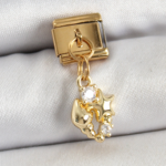 316L Çelik Sallantılı Zirkon Taşlı Deniz Kabuğu Ve Yıldız Model Gold Renk Nomination Charm 5886