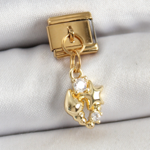 316L Çelik Sallantılı Zirkon Taşlı Deniz Kabuğu Ve Yıldız Model Gold Renk Nomination Charm 5886