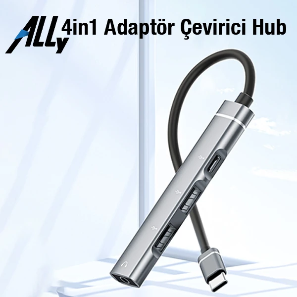 ALLY 4in1 Type-C+3.5mm+USB Girişli Çoğaltıcı Adaptör Çevirici Hub-(5775) 4 ALLY 4in1 Type-C+3.5mm+USB Girişli Çoğaltıcı Adaptör Çevirici Hub-(5775) - Görsel 4