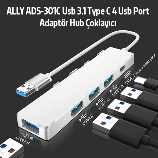 ALLY ADS-301A Usb 3.0 4 Usb Port Adaptör Hub Çoklayıcı 1 type C 2 ALLY ADS-301A Usb 3.0 4 Usb Port Adaptör Hub Çoklayıcı 1 type C - Görsel 2