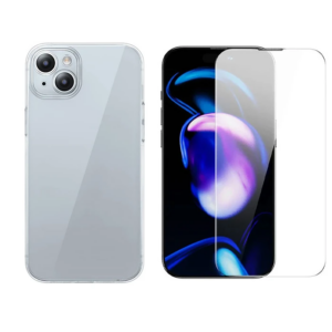 Baseus iPhone 15 Plus Schott Serisi Şeffaf Silikon Kılıf + Tempered Ekran Koruyucu Set