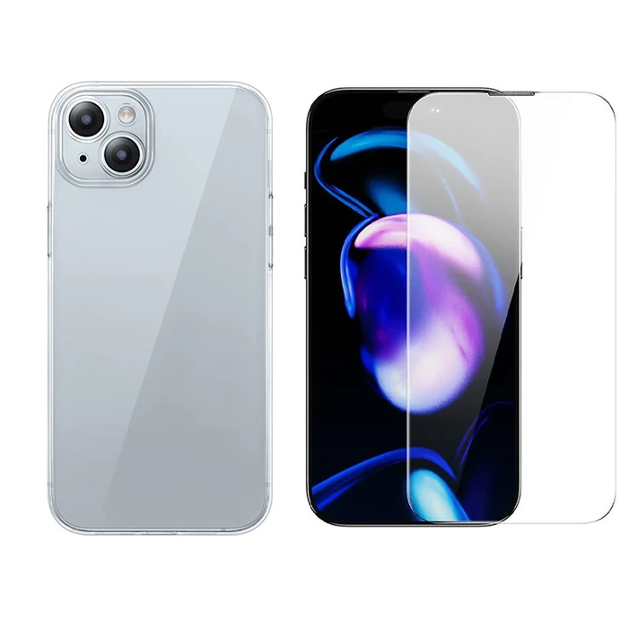 Baseus iPhone 15 Plus Schott Serisi Şeffaf Silikon Kılıf + Tempered Ekran Koruyucu Set 1 Baseus iPhone 15 Plus Schott Serisi Şeffaf Silikon Kılıf + Tempered Ekran Koruyucu Set
