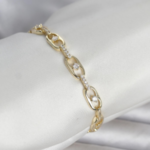 Pirinç Gold Renk Zirkon Taşlı Kadın Bileklik 5886