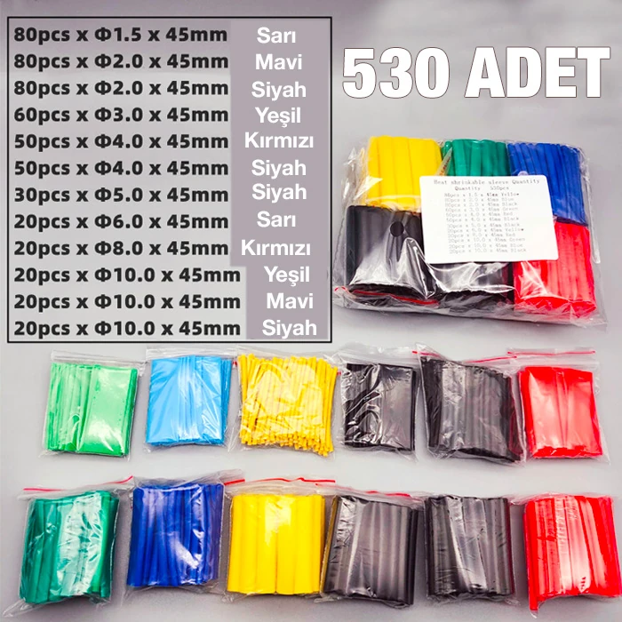 Ally 5 Renk Makaron Isı İle Daralan Kablo Seti 530 Adet 8 Boy Set-(5775) 3 Ally 5 Renk Makaron Isı İle Daralan Kablo Seti 530 Adet 8 Boy Set-(5775) - Görsel 3