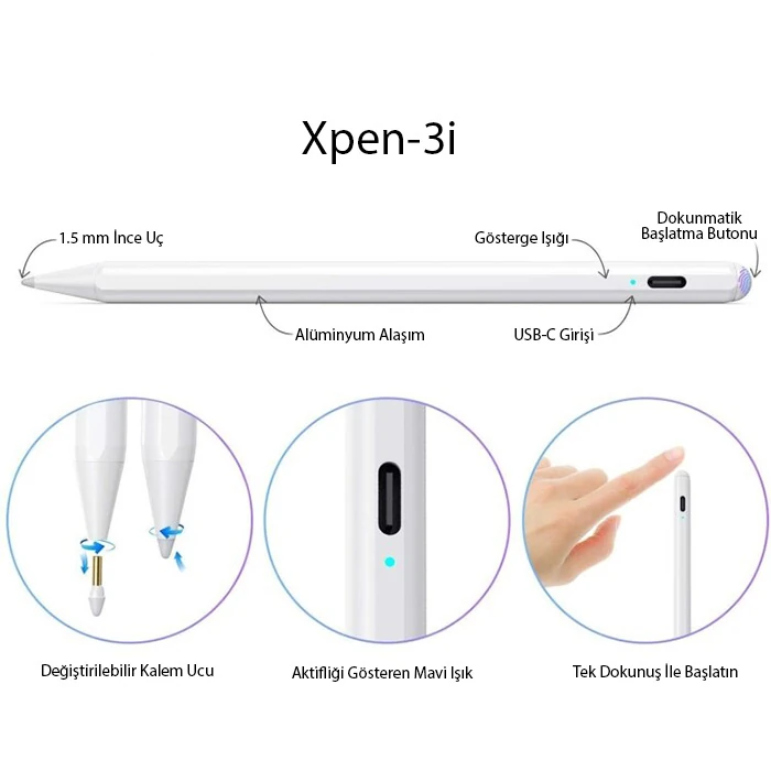 ALLY Xpen-3i iPad(2018-2025) Aktif Manyetik Kapasitif Kalem 4 ALLY Xpen-3i iPad(2018-2025) Aktif Manyetik Kapasitif Kalem - Görsel 4