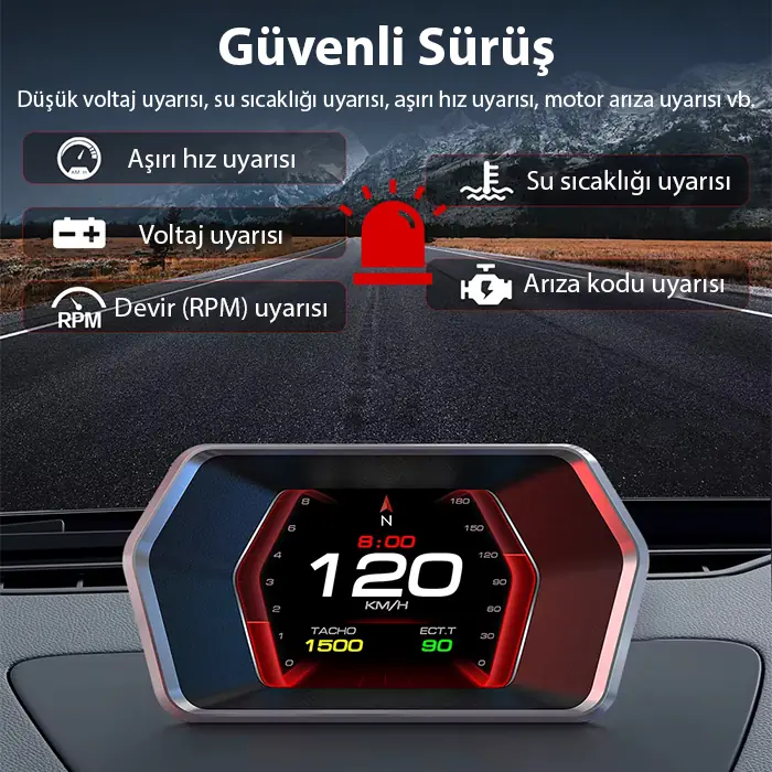Ally P17 HUD OBD2 & GPS Çift Sistemli Araç Bilgisayarı | Dijital Kilometre, Su ve Yağ Sıcaklığı Ölçer, Hız & Alarm Göstergeli Oto Elektroniği-(5775) 2 Ally P17 HUD OBD2 & GPS Çift Sistemli Araç Bilgisayarı | Dijital Kilometre, Su ve Yağ Sıcaklığı Ölçer, Hız & Alarm Göstergeli Oto Elektroniği-(5775) - Görsel 2