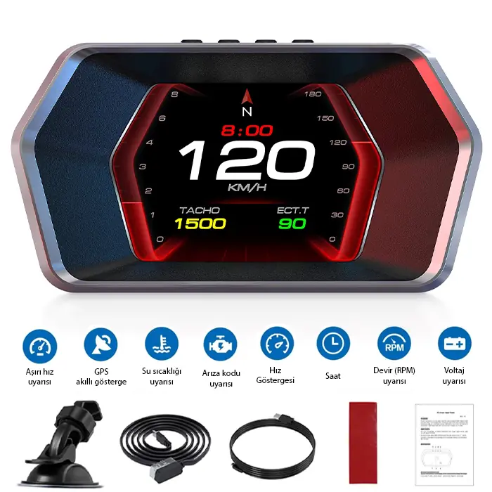 Ally P17 HUD OBD2 & GPS Çift Sistemli Araç Bilgisayarı | Dijital Kilometre, Su ve Yağ Sıcaklığı Ölçer, Hız & Alarm Göstergeli Oto Elektroniği-(5775) 3 Ally P17 HUD OBD2 & GPS Çift Sistemli Araç Bilgisayarı | Dijital Kilometre, Su ve Yağ Sıcaklığı Ölçer, Hız & Alarm Göstergeli Oto Elektroniği-(5775) - Görsel 3