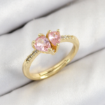Pirinç Zirkon Taşlı Pembe Kalp Model Gold Renk Kadın Yüzük 5886
