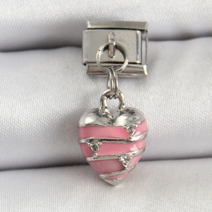 Haydiburaya 100 316L Çelik Gümüş Renk Pembe Kalp Model Nomination Charm 5886