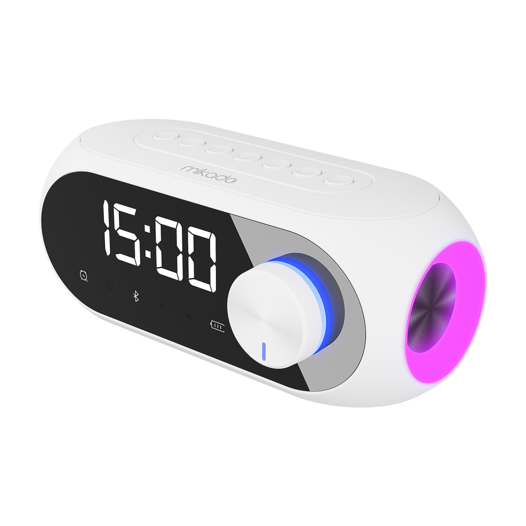 MIKADO MD-W7, Beyaz, 5W, FM Radyo, USB, AUX, Bluetooth, Kablosuz, Taşınabilir, 1200mAh Batarya, Alarmlı Saat, Derece ve Speaker(1923) 1 MIKADO MD-W7, Beyaz, 5W, FM Radyo, USB, AUX, Bluetooth, Kablosuz, Taşınabilir, 1200mAh Batarya, Alarmlı Saat, Derece ve Speaker(1923)