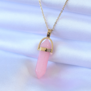 316L Çelik Gold Renk Kristal Pembe Taş Model Kadın kolye 5886