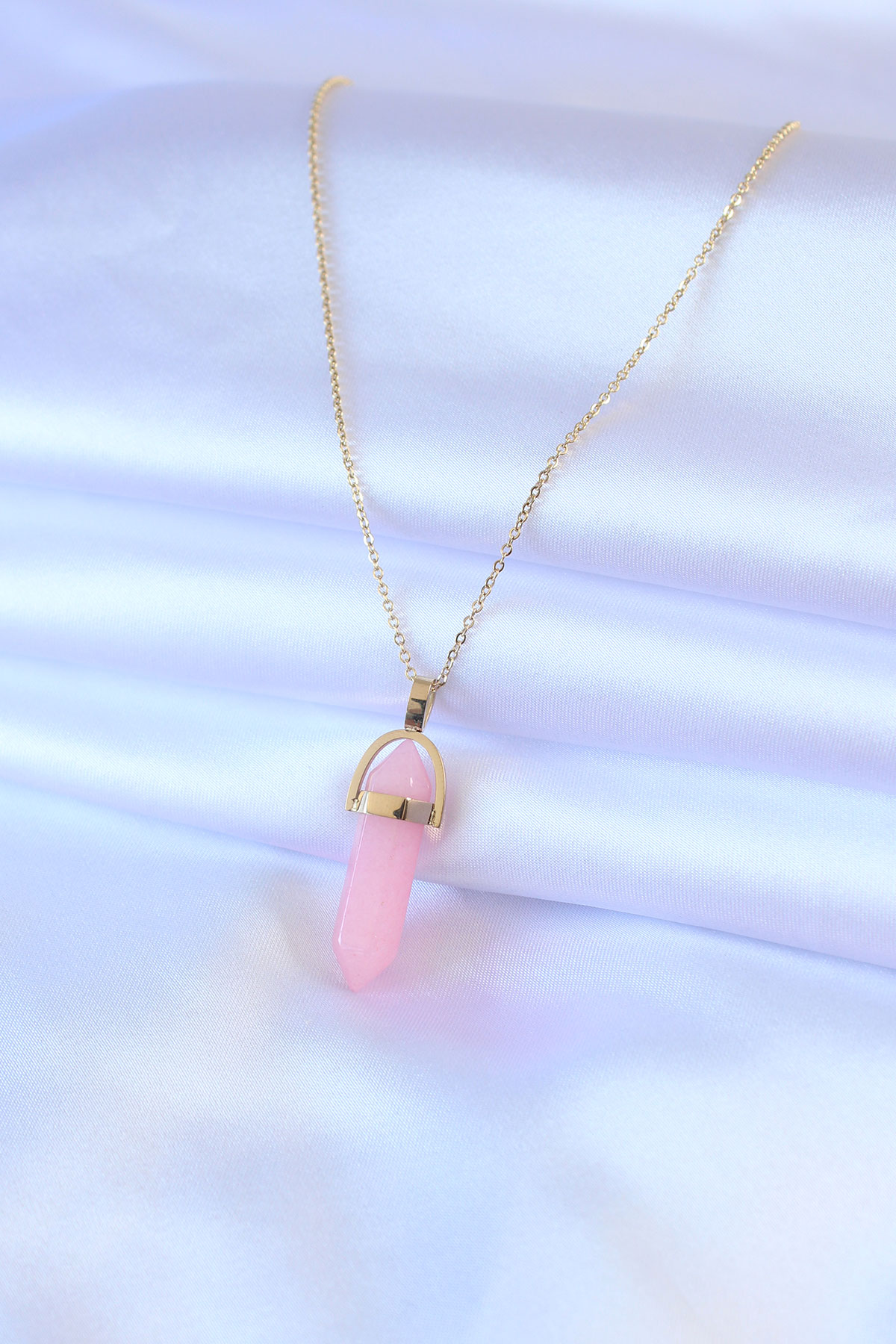 316L Çelik Gold Renk Kristal Pembe Taş Model Kadın kolye 5886 2 316L Çelik Gold Renk Kristal Pembe Taş Model Kadın kolye 5886 - Görsel 2