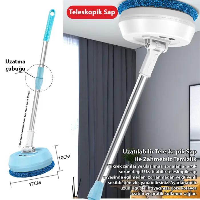 EZERE AA102 Pro Teleskopik Kablosuz Döner Temizlik Fırçası – Cam, Tavan, Zemin Uyumlu-(5775) 3 EZERE AA102 Pro Teleskopik Kablosuz Döner Temizlik Fırçası – Cam, Tavan, Zemin Uyumlu-(5775) - Görsel 3