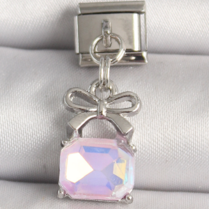 316L Çelik Gümüş Renk Pembe Zirkon Taşlı Çanta Model Nomination Charm 5886