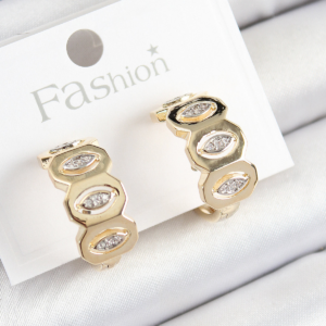 Pirinç Zirkon Taşlı Damla Figürlü Halka Model Gold Renk Kadın Küpe 5886